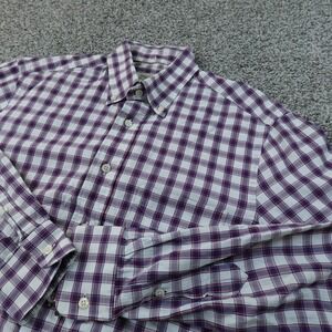 Gitman Bros Shirt Mens M Blue Check Herringbone Button Up Long Sleeve Casual Top